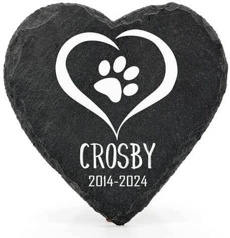 TULLUN Individueller Personalisiert Herzform Tiergrabstein Schiefer Natürlich Gedenkstein für Hund, Katze und andere Haustiere Tiere - Größe | 10 x 10 cm | - Herz