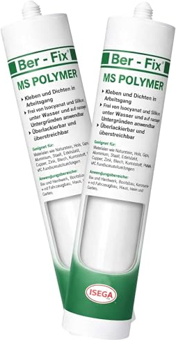 Ber-Fix MS Polymer Weiß Sanitär Fuge 2er Pack | MS Polymerkleber Weiß Sanitär Fuge 2er Pack: elastischer Kleb- und Dichtstoff