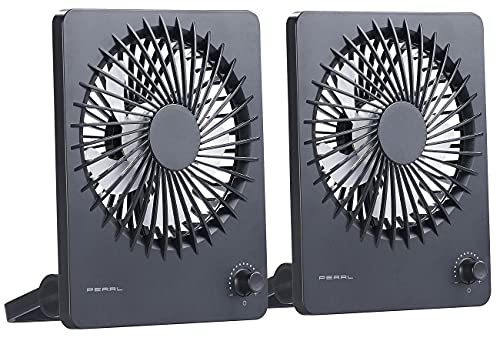 PEARL Akku Ventilatoren: 2er-Set Kompakter Akku-Tisch- & Wandventilator, stufenlos einstellbar (Ventilator stufenlos, Lüfter, Accu)