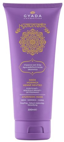 GYADA COSMETICS, Hyalurvedic Impacco Ayurvedico Purificante, Trattamento Professionale per Capelli Grassi, Sottili e Sfibrati, Contrasta l'Effetto Crespo, con Neem, Moringa, Hennè Neutro, 200 ml