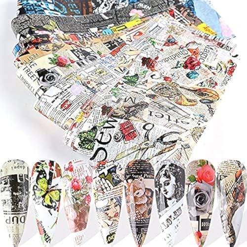 CHANGAR Zeitung Magazin Stil Nagelfolie Transfer Decals Adhesive Stickers - Starry Sky Maniküre Transfer Tipps für Nail Art DIY Dekoration (10 Blatt)