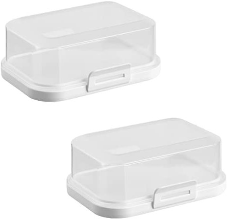 2x Hochwertige Stapelbare Butterdose mit Verschluss, Plastik-box-dose, Perfekte Ordnung im Kühlschrank BPA-Frei Mehrzweck Creme-Weiß