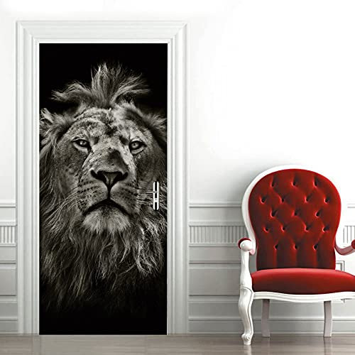 A.Monamour Türtapete Selbstklebend Türfolie Türposter 3D Porträt Eines Löwen Schwarz Weiß Vinyl Folie Türdeko Tapete Wandbild Türaufkleber Türtattoo 85 x 215 cm