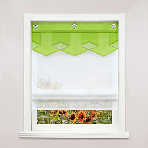 Delien Raffrollo mit Hakenaufhängung ohne Bohren Transparente Ösenrollo Doppelschichtige Raffgardine »Pfeil« Moderne Rollos Wohnzimmer Fenster Gardine 1 St. BxH 100x140cm,Grün