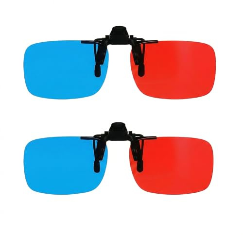 2pcs Clip-on Red Blue 3D Glasses, Anaglyph 3D Glasses Clip-on - Red Blue Lens for 3D Movies TV & Games - Comfortable Lightweight Design for Home Theater Viewing