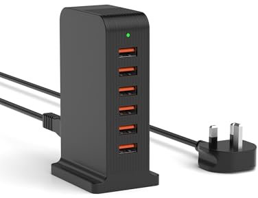 Qurzou Multi USB Charger,50W USB Tower Charging Station,Charger Plug with 6 Ports for iPhone 15/15 Pro/15 Pro Max/iPhone 14/14 Pro/14 Pro Max/13 Pro/13 Pro Max,Samsung,iPad,etc(black)