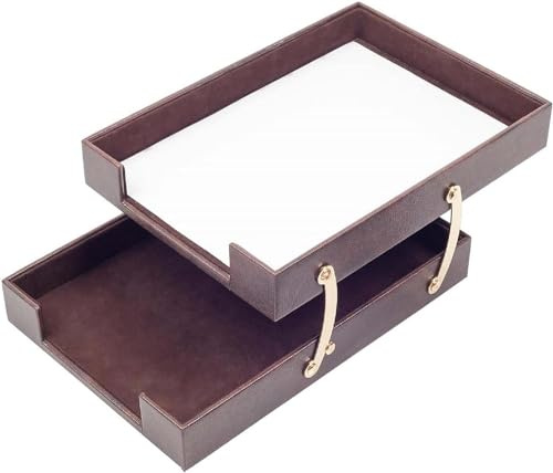 Leder-Dokumentenablage Doppelschreibtisch-Organizer, Bürozubehör, Schreibtischzubehör, Bürobedarf, Büro-Organizer – Bürogeschenke (Brown)