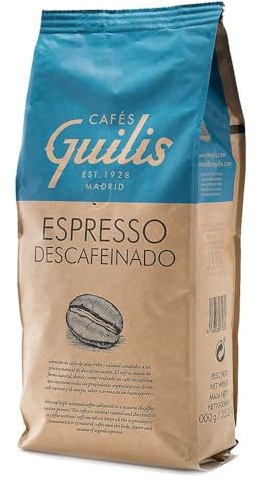 CAFES GUILIS DESDE 1928 AMANTES DEL CAFE Café CAFÉS GUILIS – Café Décaféiné Intense en Grains 1kg – Mélange Naturel - Torréfaction Artisanale – Saveur Riche et Équilibrée