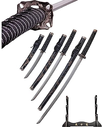 57 SPECIAL REPLICAS Spada Katana Giapponese Non Affilata con Fodero 100 cm, Wakizashi e Tanto Set - Spade Decorative Samurai Autentiche per la Decorazione, Ninja Katana Metallo - Manico in Legno