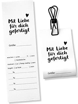 Labels zum Beschriften - Universaletiketten für handgemachte Kleidung, Wäscheetiketten zum Ausfüllen, Waschempfehlung, personalisierte Textilkennzeichnung - 16 Motive zur Wahl