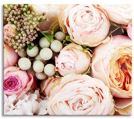 Rosa Rosen Herdabdeckplatte & Spritzschutz aus Echtglas | Für Herd-Kochfelder | 60x52 cm