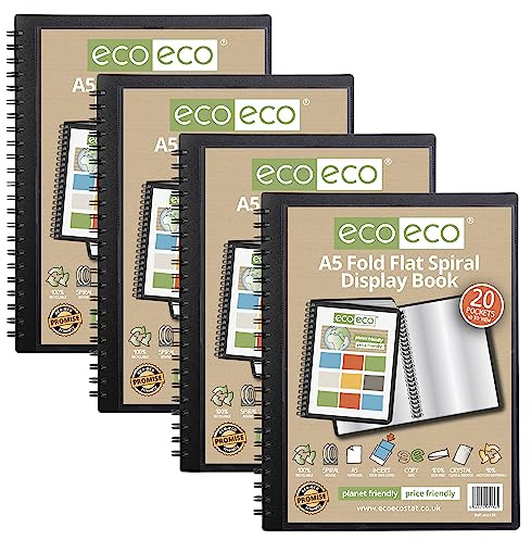 eco-eco A5 Sichtbuch, 50% recycelt, 20 Fächer, flach gefaltet, Spiralbindung, 4 Stück, eco136 x 4
