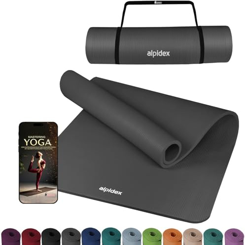 ALPIDEX Tappetino Yoga Extra Spesso 1,5cm Tappeto Fitness NBR 3 Larghezze E-Book Antiscivolo Cinghia Trasporto Aerobica Palestra Ginnastica Pilates Allenamento Casa, Anthracite, 190 x 80 x 1.5 cm