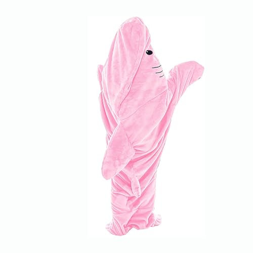 AnzAga Hai-Decke für Erwachsene, tragbare Hai-Decke, superweich, gemütlich, Flanell-Kapuzenpullover, Hai-Schlafsack, bequeme Hai-Decke, Einteiler für Jungen und Mädchen (Farbe: Rosa, Größe: 182 cm/110
