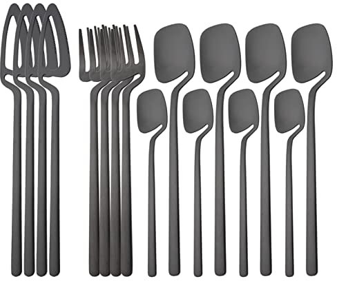 Ensembles de couverts 16 pièces ensemble de couverts noir mat 304 vaisselle en acier inoxydable couteau occidental fourchette cuillère ensemble de dîner couverts de cuisine ensemble de vaisselle (Cou