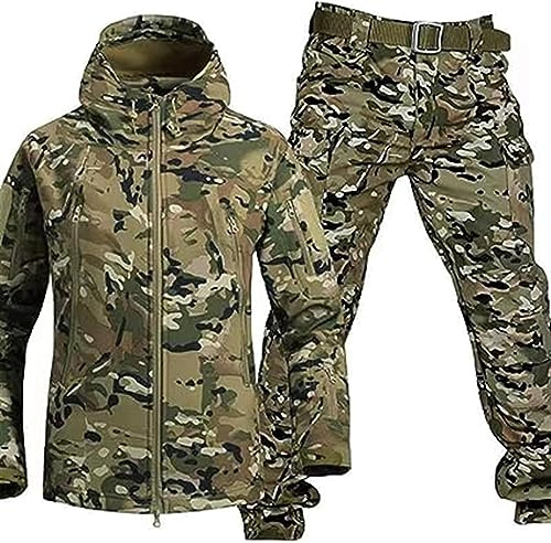 Generic Set di tuta da combattimento impermeabile, giacca tattica da uomo, pantaloni e giacca tattica militare, in softshell, uniforme mimetica, ideale per attività all'aperto
