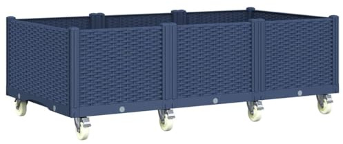 vidaXL Pflanzkasten, Hochbeet mit Rollen Rattan-Optik, Pflanzkübel für Garten Terrasse, Pflanzbeet Gemüsebeet Blumenbeet Blumenkasten, Blaugrau 150x80x54cm PP