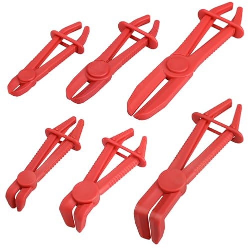 Set di 6 fascette stringitubo - pinze dritte e a 90°, morsetti in 3 misure, clip per freno, carburante e gas, rosso
