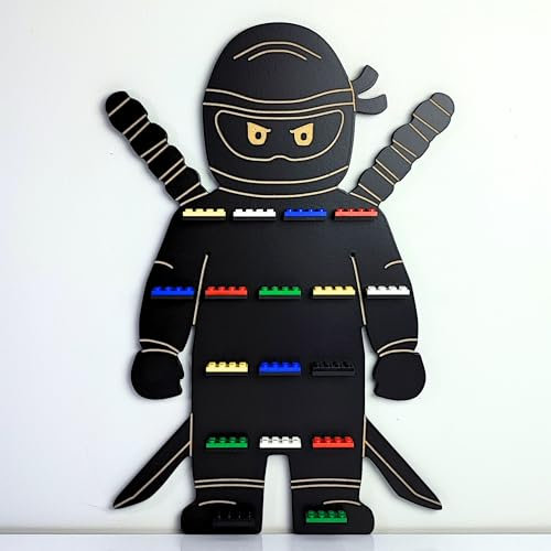 Craft Maestro Schwarz Ninja Boy Aufbewahrung Regal für Minifiguren. Kinderzimmer Holz Wandregal für 17 Figuren kompatibel mit beliebten Minifiguren aus Dänemark