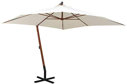 Iiaky Ombrellone Pensile 300x300 cm con Palo in Legno Bianco,Ombrellone da Giardino,Ombrellone Decentrato Parasole,con Base a Croce,Protezione U V