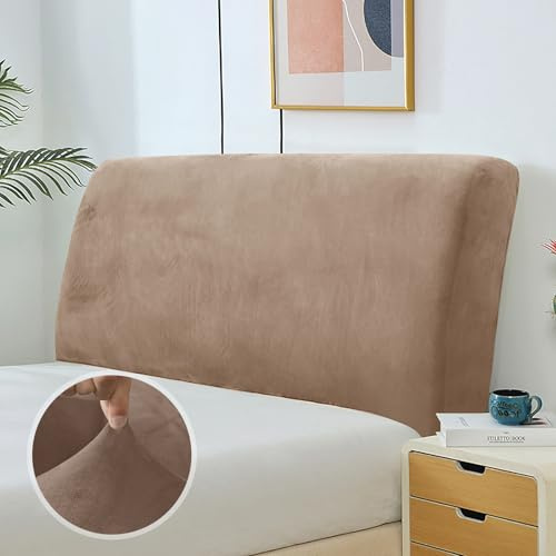KAYBTNT Samt Bett Kopfteil Bezug, Staubdicht Bettkopfteil Bezug, Weicher Elastisch Velvet Stoff Bettkopfteil Husse, Kopfteil Abdeckung für Gepolsterte, Kopfteil, Boxspringbett (Taupe, 200-220cm)