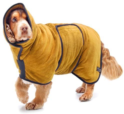Lucky Paws® hundbadrock - Dubbellager & lyxigt mjuk hund badrock som torkar hunden utan krångel på några minuter, superabsorberande hundhandduk & badrock för hund i ett (XXXL, Ockra)