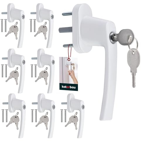 KOTARBAU® 8 x Poignée de Fenetre à Clé | Poignées de Fenêtre Verrouillables | Poignée de Fenêtre | Poignee Fenetre à Clé | en Aluminium Blanc 35 mm