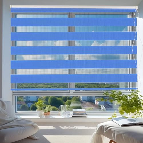 Doppelrollo Klemmfix Verdunkelung 30 x 160 cm Hitzeschutz Energiesparend Gardine Klemmrollo Duo Rollo Inkl. Zubehör für Wohnzimmer Küche Büro, Blau