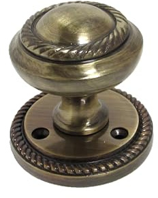 Epsom Door Handle Georgian Style Antique Brass Round Door Knob Set – Sprung Internal & External Mortice Knobs – Includes Tubular Latch – 1 Pair