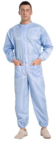 Sywiyi Arbetsoverall för män, verkstad, ett stycke, arbetsoverall, skyddsoverall, långärmad overall med muddar, unisex, arbete, uniform, blå, 4XL