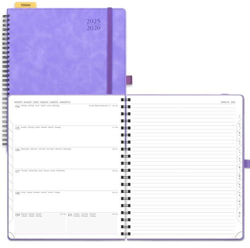 POPRUN Kalender 2025 2026 Buchkalender Notizbuch (Aug.2025-Dez.2026), ca. A4 (26,5 x 21,5 cm), Terminplaner, Wochenplaner Ringbuch mit Softcover, Zertifiziertem Papier - Flieder