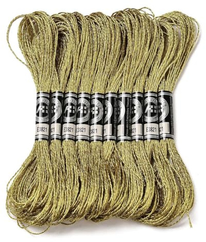 CABODYALS 10 Knäuel 12 Stränge 87.5 Yards GelbBraunees Stickgarn Polyester Kreuzstichgarn Glitzerndes Schimmerndes Glatt Polyesterfaden Crewel Garn Für Freundschaftsarmband Nähen Weben Quasten Basteln