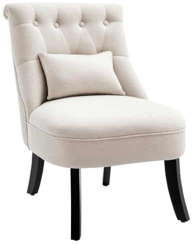 HOMCOM Loungesessel Ruhesessel mit Rückenkissen Holzbeine Cremeweiß | Relaxsessel, Sessel, Lesesessel mit Leinenoptik, Polstersessel für Schlafzimmer