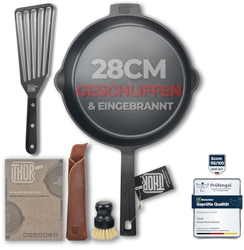 THOR Cast Iron Pan Induction 28 cm with Accessories - Polished Surfaces I Frying Pan Induction Cast Iron Pan Cast Iron Pan Grill Iron Pan Cast Iron Pan Cast Iron Pan Cast Iron Pan