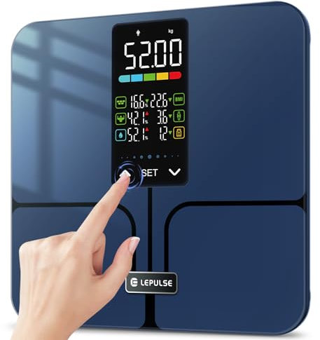Lepulse Báscula de grasa corporal F11, Báscula de Bioimpedancia Inteligente con Análisis de Grasa Corporal y Masa Muscular, Báscula de Baño con Pesos Digitales Ultra Precision