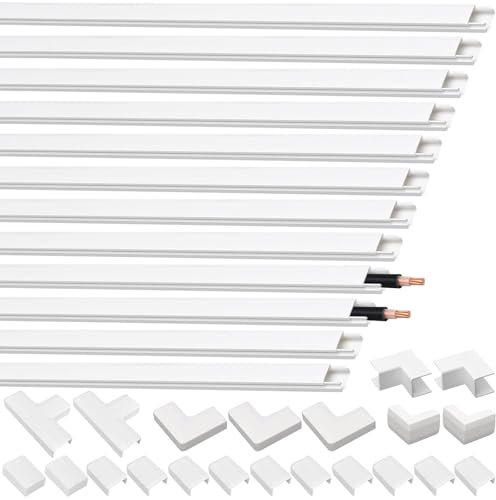 FSWWSF Kabelkanal Weiß Selbstklebend 40cm - 12 Stück Kabelschacht Mit 22 Zubehör für Alle Netzkabel in Haushalt und Büro (40cm*1.5cm*1cm)