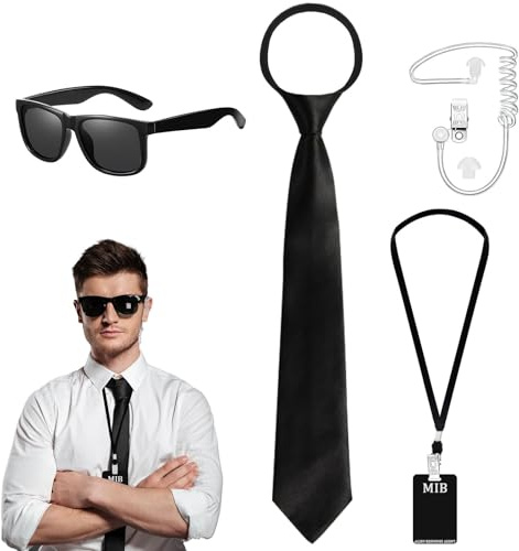 CECOMBINE Agent Costume Accessories Set, Roleplay Costume, Black Spy Set, Adult Secret Agent Outfit, Detective Gear, Secret Fancy Dress Kit for Adults Cosplay Carnival Party