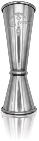 In High Spirits Jigger japonés - Medidor de cóctel de acero inoxidable de 2 onzas/1 onza con 7 medidas interiores, herramienta duradera de calidad profesional para bar en el hogar y uso comercial