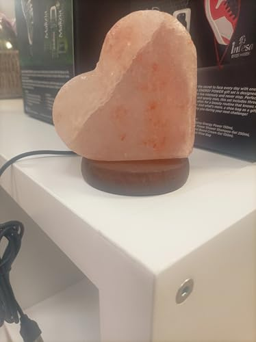 Generico Lampada di Sale Himalayano USB a Forma di Cuore, Luce LED Multicolore, Base in Legno