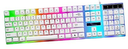 iplusmile Clavier USB Rétroéclairé Modèle G Filaire pour Ordinateur Blanc | Plastique, Design Fin et Portable, Usage Voyage et Extérieur, Compatible Téléphone