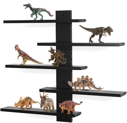 FURAOMEILI Schwebendes Regal für die Wand,Kleines Holzregal für Sammelfiguren,Schnapsgläser,Mini Dekor,für Spielzeug(Schwarz)