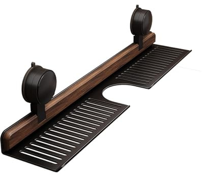Mensola a ventosa in noce per bagno e cucina, sospesa sulla parete sopra il rubinetto, organizer in legno rimovibile, montaggio senza fili, per doccia, lavandino e lavello (nero, 60 cm)
