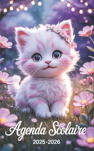 Agenda Scolaire 2025 2026 Fille: A5 Planificateur 2 jours par page , Primaire College francais , Joli Chat