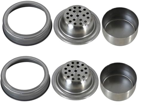 Mikinona Mason Jar Shaker Lids 2pcs Stainless Steel 304 Pepper and Flour Filter Cocktail Bottle Covers for Mason Jars Reusable Spice Shaker Caps for Home Bar