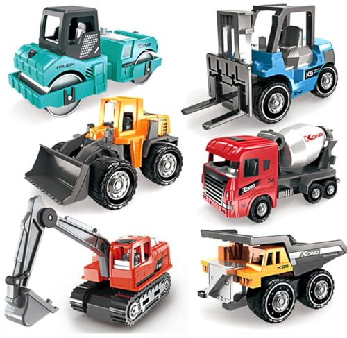 NimblusToy Vehicules de Chantier, 6 pcs Camions de Chantier pour Enfants, Jouet Camion Voiture Véhicule de Construction - Anniversaire Cadeau de Construction pour Garçons