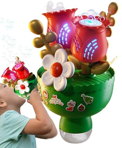 Blumenblasenmaschine, mit bunten LED-Lichtern, Blumenstrauß-Form, Seifenblasen-Gebläse, automatische Seifenblasenmaschine, lustiges Blumenstrauß-Design, für Geburtstagsparty, Schule, Park, Spielplatz