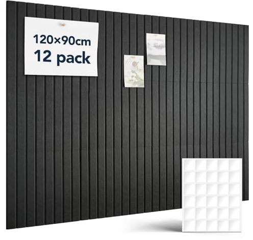 Woovio 120x90cm Grande Tablón de Fieltro Autoadhesivo 12 Piezas Tablero de Fieltro, con 60 Almohadillas Adhesivas Dobles, Decorativo Memo Boards Bulletin Board para Oficina Cocina Habitación(negro)