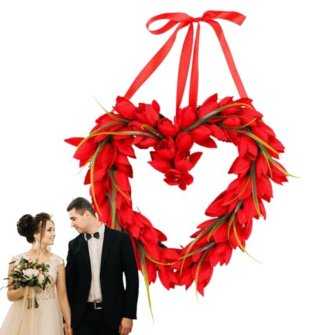 Ahuuen Valentine Heart Wreath - Festive Wall Decoration,Decorative Holiday Wreath - for Home Office Apartment Wall Mantel Restaurant Coffee Shop Living Room Bedroom Porch Window Entrance
