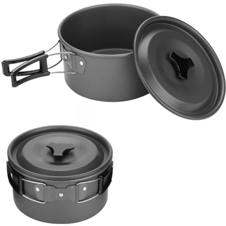 KIMISS Batterie de Cuisine de Camping pour Cuisiner, Kit de Cuisine Léger en Aluminium pour 2-3 Personnes, Antiadhésif et