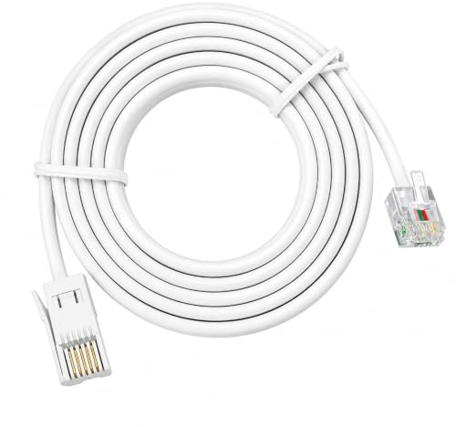 HeiTao RJ11 Telephone Cable,rj11 cable,telephone cable,pack of 1 | RJ11 Telephone Cable for Landline ADSL Modem Cable,fax machines,Skyboxes and modems are seamlessly connected（white，2M）